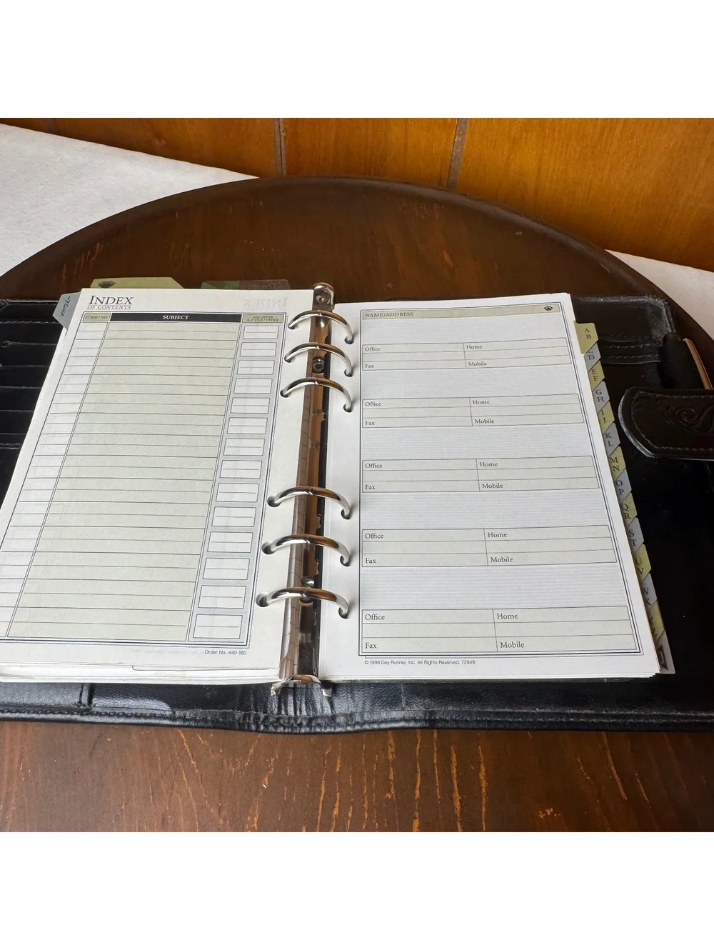 Vintage Day Runner Planner Organizer Floral Tapestry Black Faux Leather 6x8